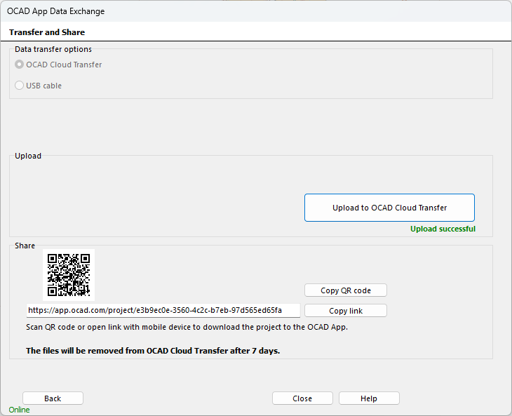 OcadAppDataExchange TransferAndShareSuccessfull.png